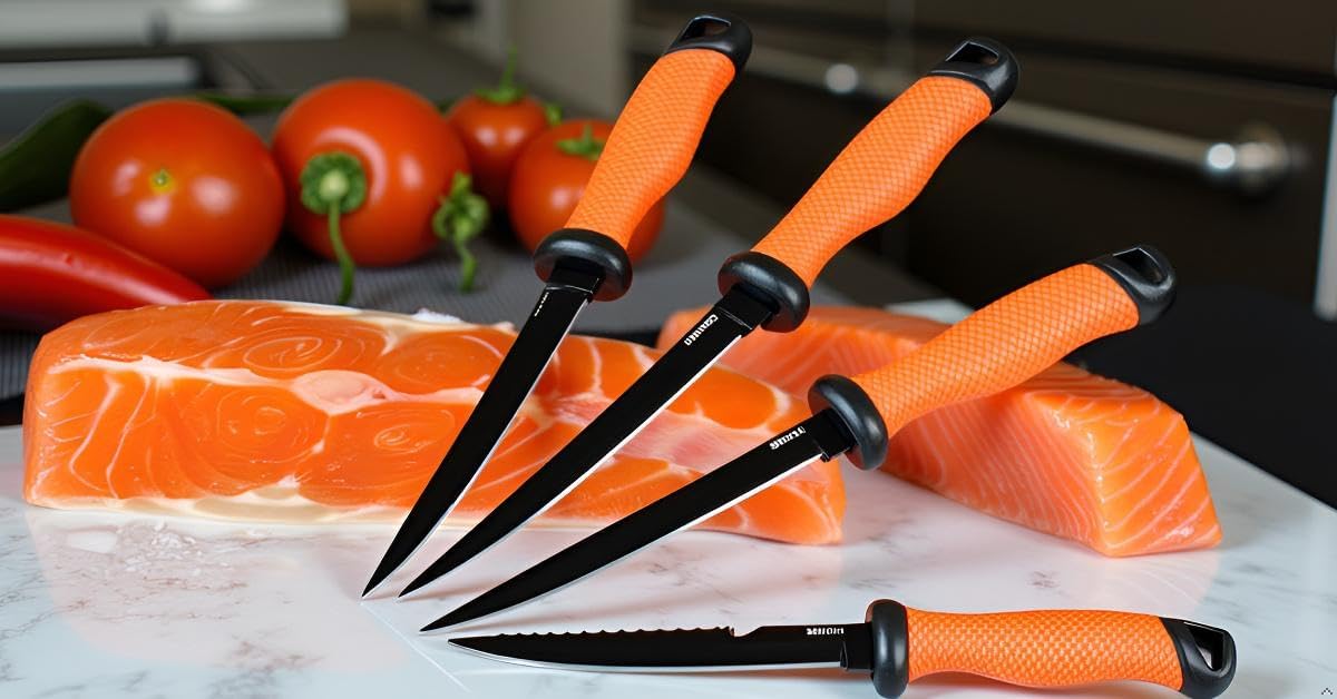 Professional Fish Fillet Knife 7 inch - Stainless Steel Blade for Salmon/Meat, Non-Slip PP Golf Grip & Sheath