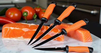Professional Fish Fillet Knife 7 inch - Stainless Steel Blade for Salmon/Meat, Non-Slip PP Golf Grip & Sheath