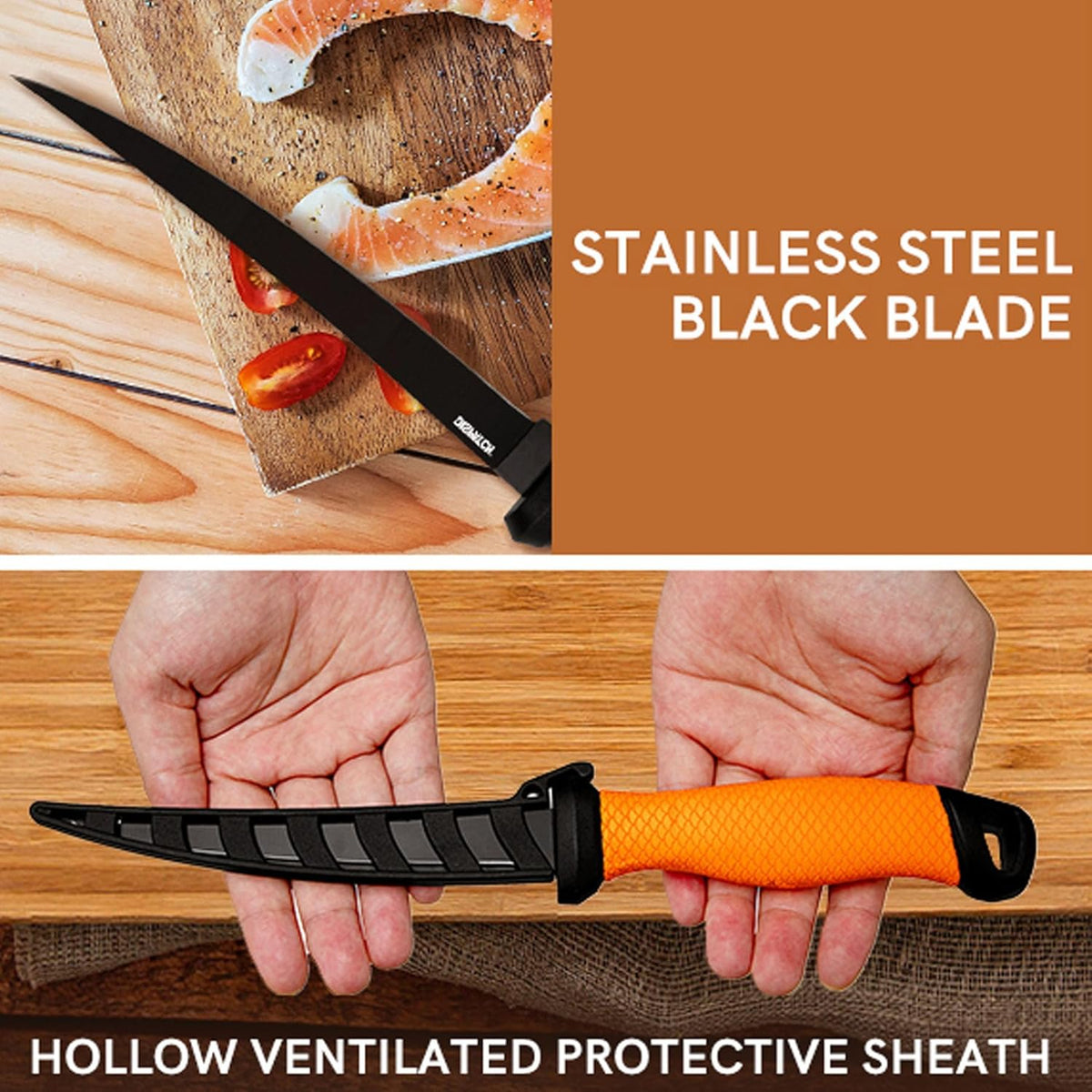 Professional Fish Fillet Knife 7 inch - Stainless Steel Blade for Salmon/Meat, Non-Slip PP Golf Grip & Sheath
