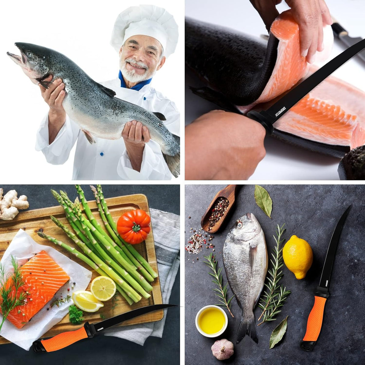 Professional Fish Fillet Knife 7 inch - Stainless Steel Blade for Salmon/Meat, Non-Slip PP Golf Grip & Sheath
