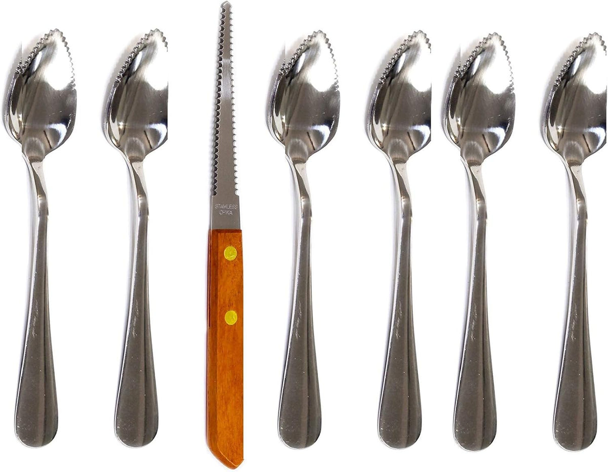 Grapefruit Spoon And Knife Set, 6 Stainless Steel Serrated Spoons & 1 Grapefruit Knife