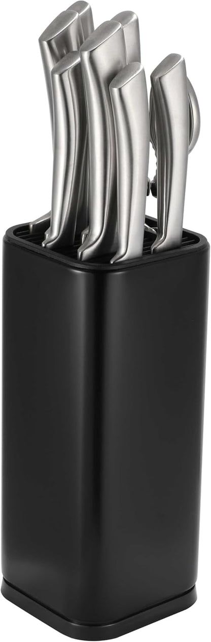 Universal Knife Block Holder, Stainless Steel Knife Stand Without Knives, Safe Space Saver Stable Knife Storage with Scissors Slot, Detachable for Easy Cleaning, Kitchen Organizer, Black