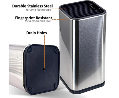 Universal Knife Block Holder, Stainless Steel Knife Stand Without Knives, Safe Space Saver Stable Knife Storage with Scissors Slot, Detachable for Easy Cleaning, Kitchen Organizer, Black