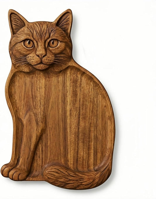 Cat Shaped Tray - Wooden Charcuterie Board For Fruit And Cheese - Artisan Serving Platter