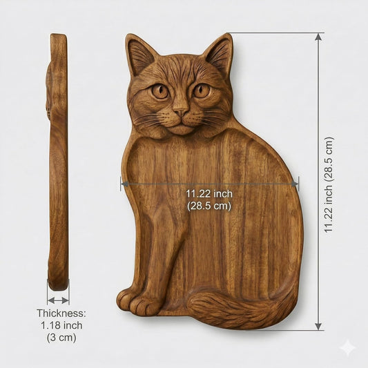 Cat Shaped Tray - Wooden Charcuterie Board For Fruit And Cheese - Artisan Serving Platter