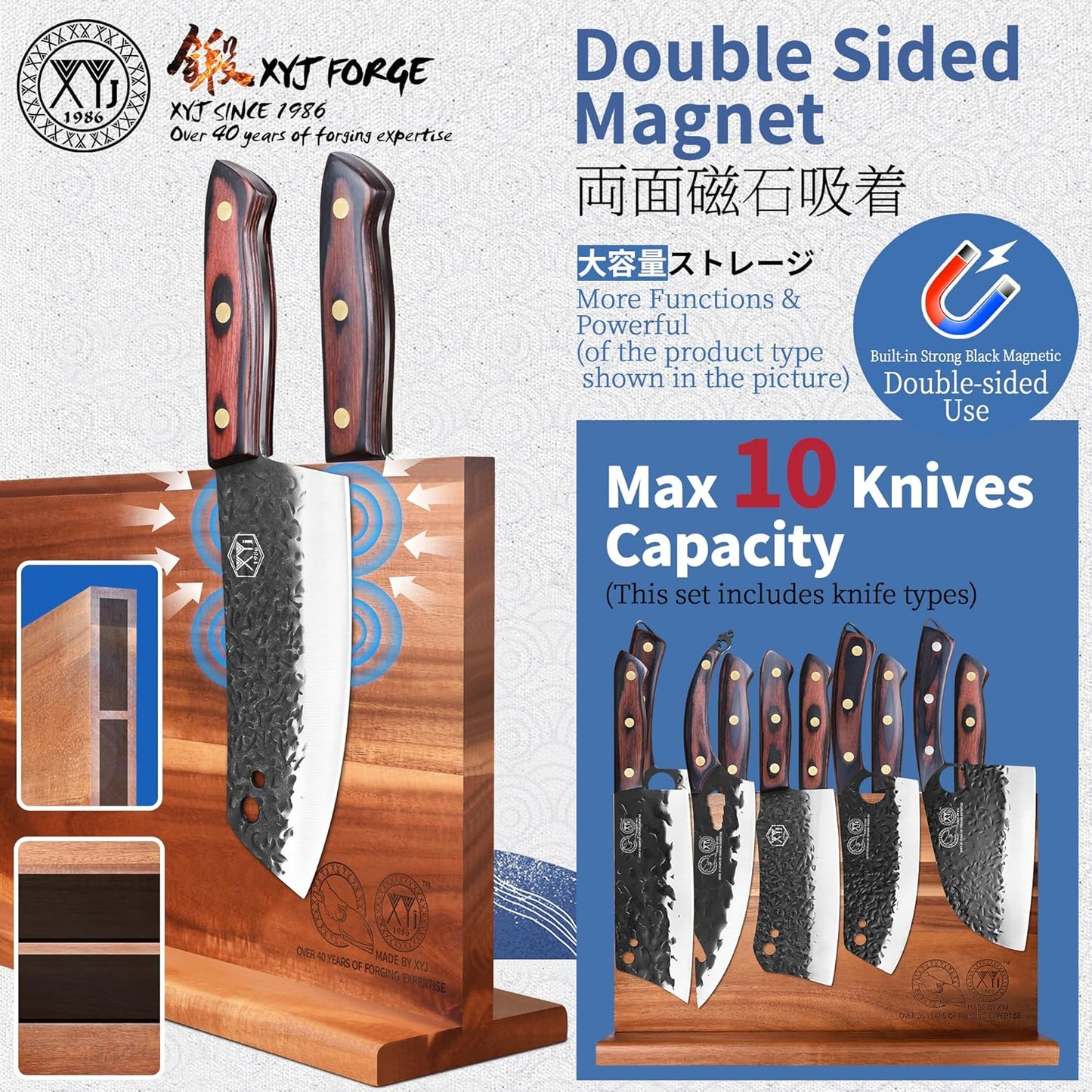 Full Tang Knives Set with Magnetic Knife Block,Cutting Board,Sharpener Rod,Scissors,Gloves,High Carbon Steel Blades,Knife Block Set,Cleaver Vegetable Butcher Kitchen Knives