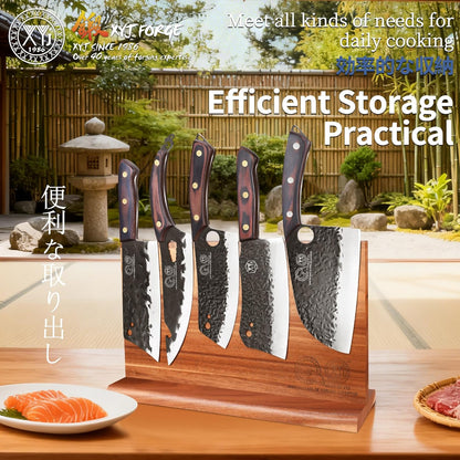 Full Tang Knives Set with Magnetic Knife Block,Cutting Board,Sharpener Rod,Scissors,Gloves,High Carbon Steel Blades,Knife Block Set,Cleaver Vegetable Butcher Kitchen Knives