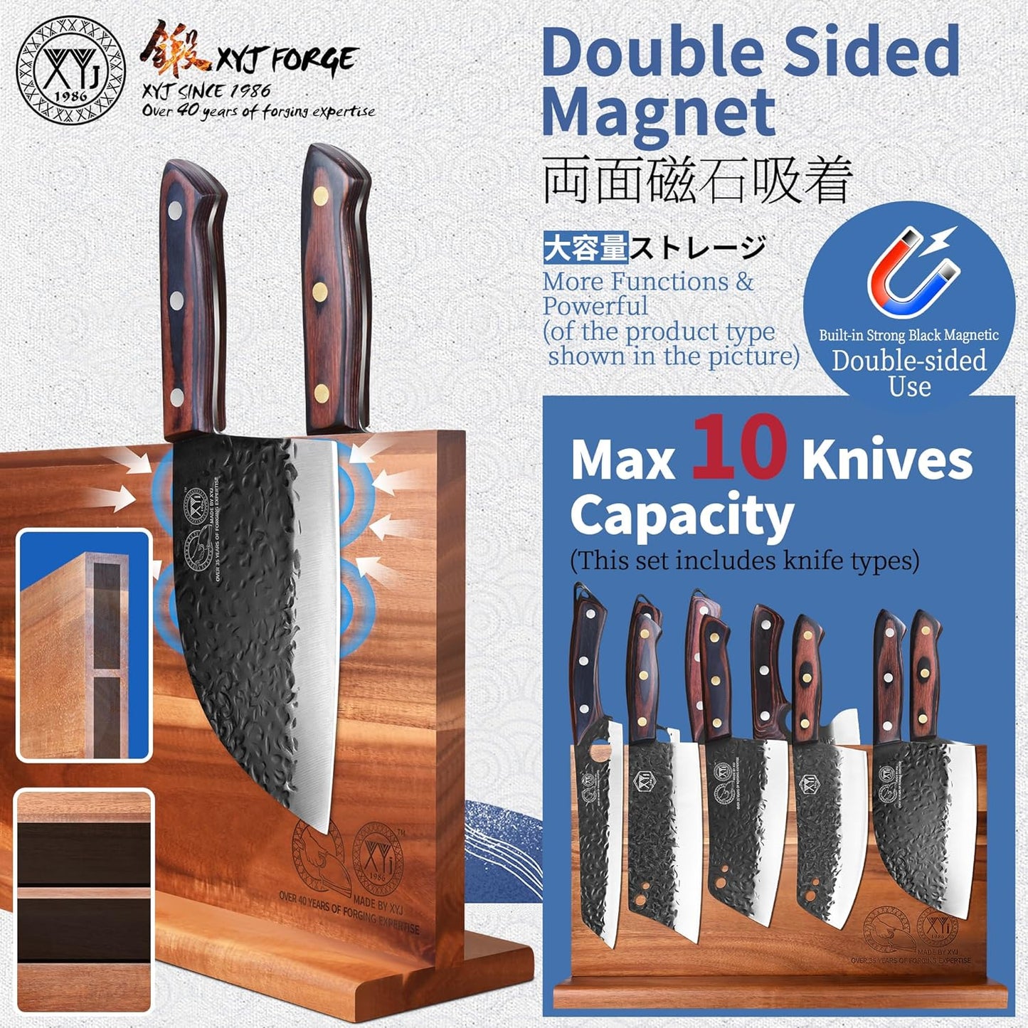 Full Tang Knives Set with Magnetic Knife Block,Cutting Board,Sharpener Rod,Scissors,Gloves,High Carbon Steel Blades,Knife Block Set,Cleaver Vegetable Butcher Kitchen Knives