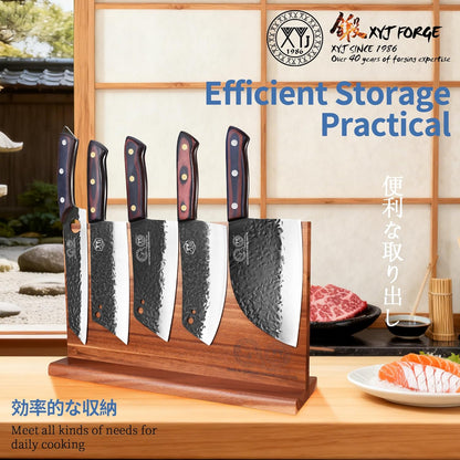 Full Tang Knives Set with Magnetic Knife Block,Cutting Board,Sharpener Rod,Scissors,Gloves,High Carbon Steel Blades,Knife Block Set,Cleaver Vegetable Butcher Kitchen Knives