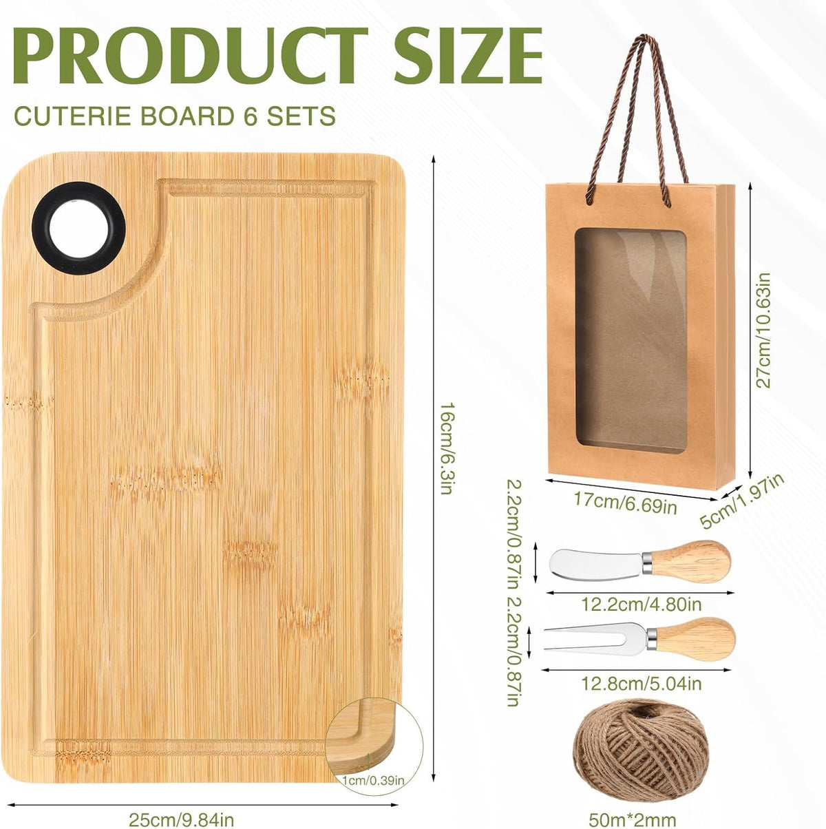 6 Set Bridal Shower Favors Bamboo Cheese Board Charcuterie Board Gift Set with Knives Forks Bags for Baby Shower Gifts Easter Spring Wedding Favors