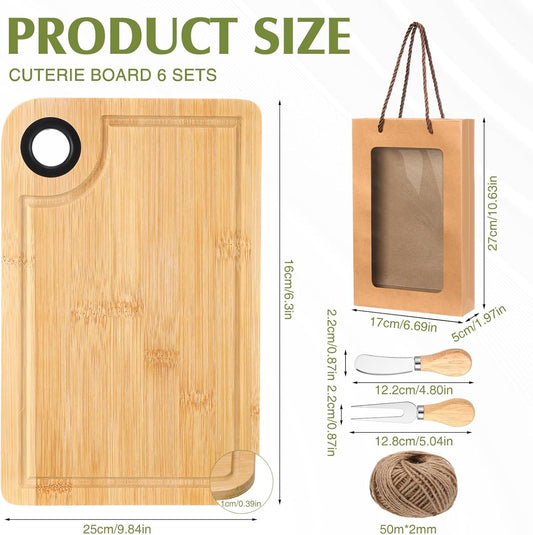 6 Set Bridal Shower Favors Bamboo Cheese Board Charcuterie Board Gift Set with Knives Forks Bags for Baby Shower Gifts Easter Spring Wedding Favors