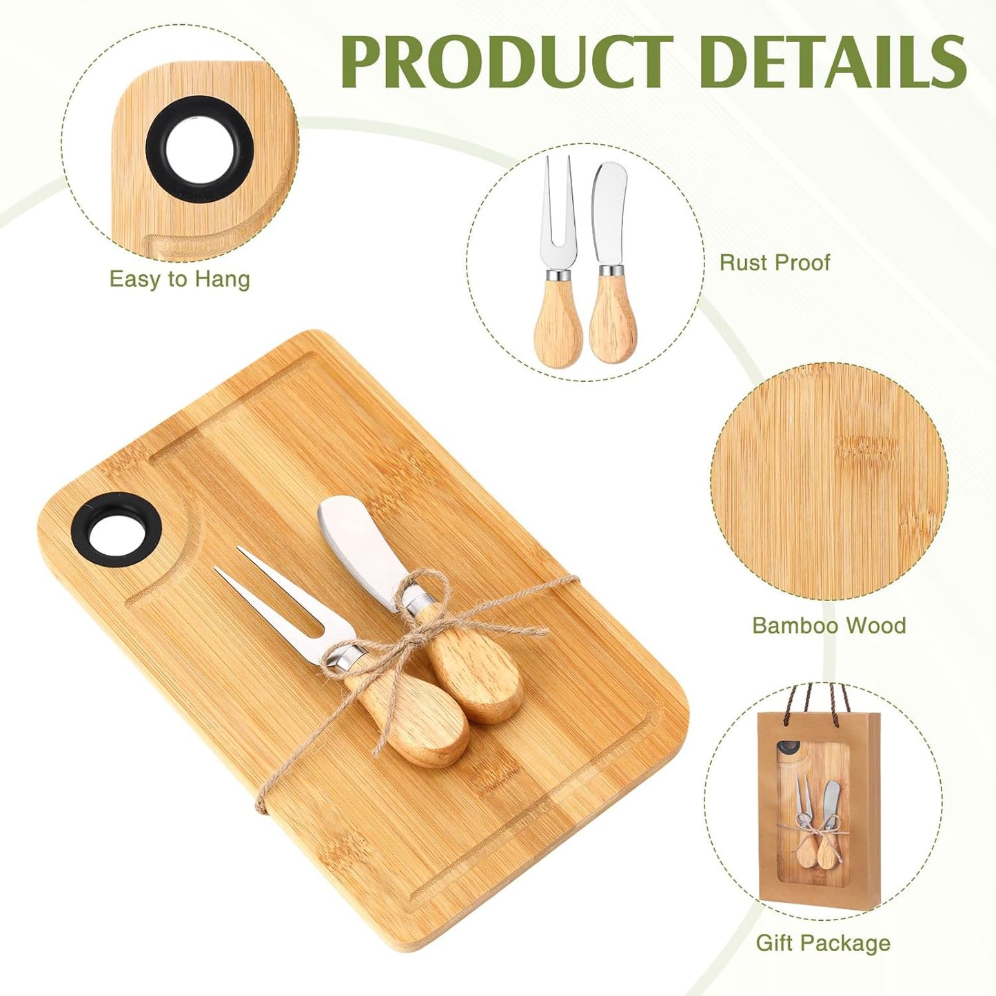 6 Set Bridal Shower Favors Bamboo Cheese Board Charcuterie Board Gift Set with Knives Forks Bags for Baby Shower Gifts Easter Spring Wedding Favors