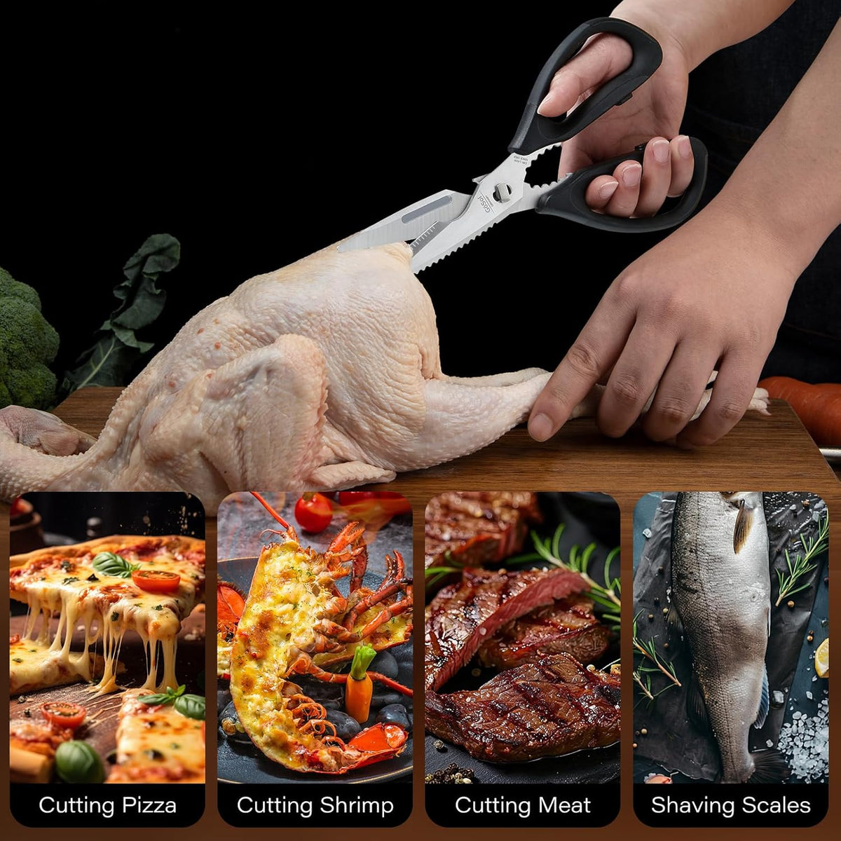 Kitchen Scissors Come Apart Kitchen Shears for Food Heavy Duty Shears for Chicken Bone Nutcracker Bottle Can Opener Premium Stainless Steel Scissors 01B