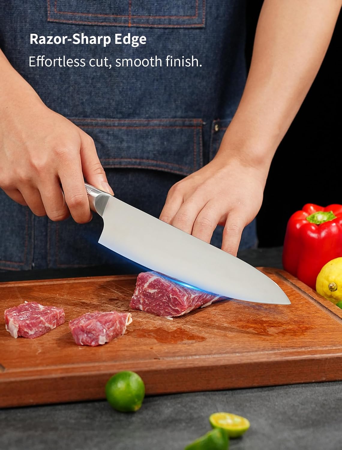 8 Inch Japanese Kitchen Knife – Professional Gyuto Chef Knife Made of 1.4116 German Steel, All-Steel Anti-Slip Handle, Razor Sharp Blade in Gift Box for Home & Restaurant