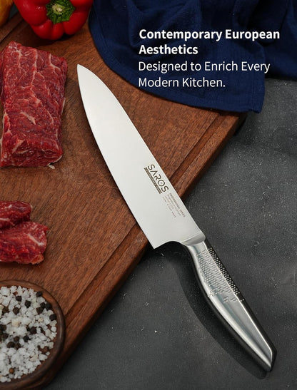 8 Inch Japanese Kitchen Knife – Professional Gyuto Chef Knife Made of 1.4116 German Steel, All-Steel Anti-Slip Handle, Razor Sharp Blade in Gift Box for Home & Restaurant
