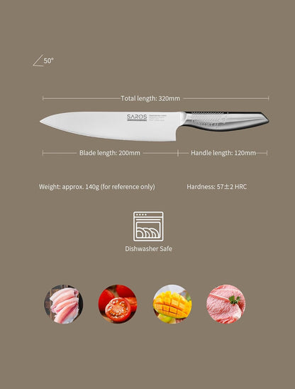 8 Inch Japanese Kitchen Knife – Professional Gyuto Chef Knife Made of 1.4116 German Steel, All-Steel Anti-Slip Handle, Razor Sharp Blade in Gift Box for Home & Restaurant