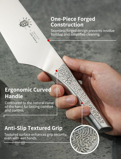 8 Inch Japanese Kitchen Knife – Professional Gyuto Chef Knife Made of 1.4116 German Steel, All-Steel Anti-Slip Handle, Razor Sharp Blade in Gift Box for Home & Restaurant