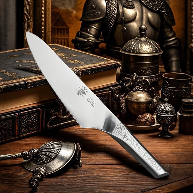 8 Inch Japanese Kitchen Knife – Professional Gyuto Chef Knife Made of 1.4116 German Steel, All-Steel Anti-Slip Handle, Razor Sharp Blade in Gift Box for Home & Restaurant