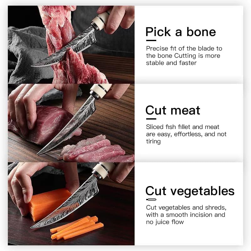 8.6-inch Fish Fillet Knife,High Carbon Stainless Steel Flexible Narrow Blade,Extremely Sharp,Used for Fish Cleaning,Non Slip Handle,Suitable for Fishing,Camping and Home Kitchens
