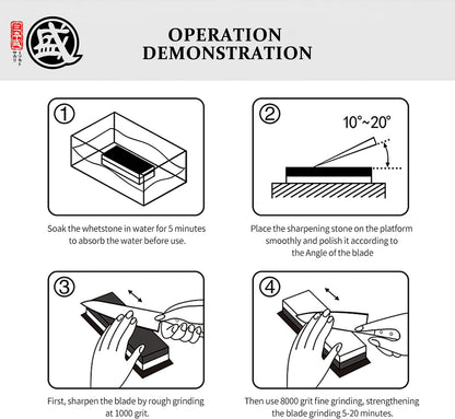 Professional Japanese 1000/3000 Grit Sharpening Stone | Sharpening and Honing, White Corundum Whetstone, Controlled Water Absorption, Bamboo Base, Kraft Box