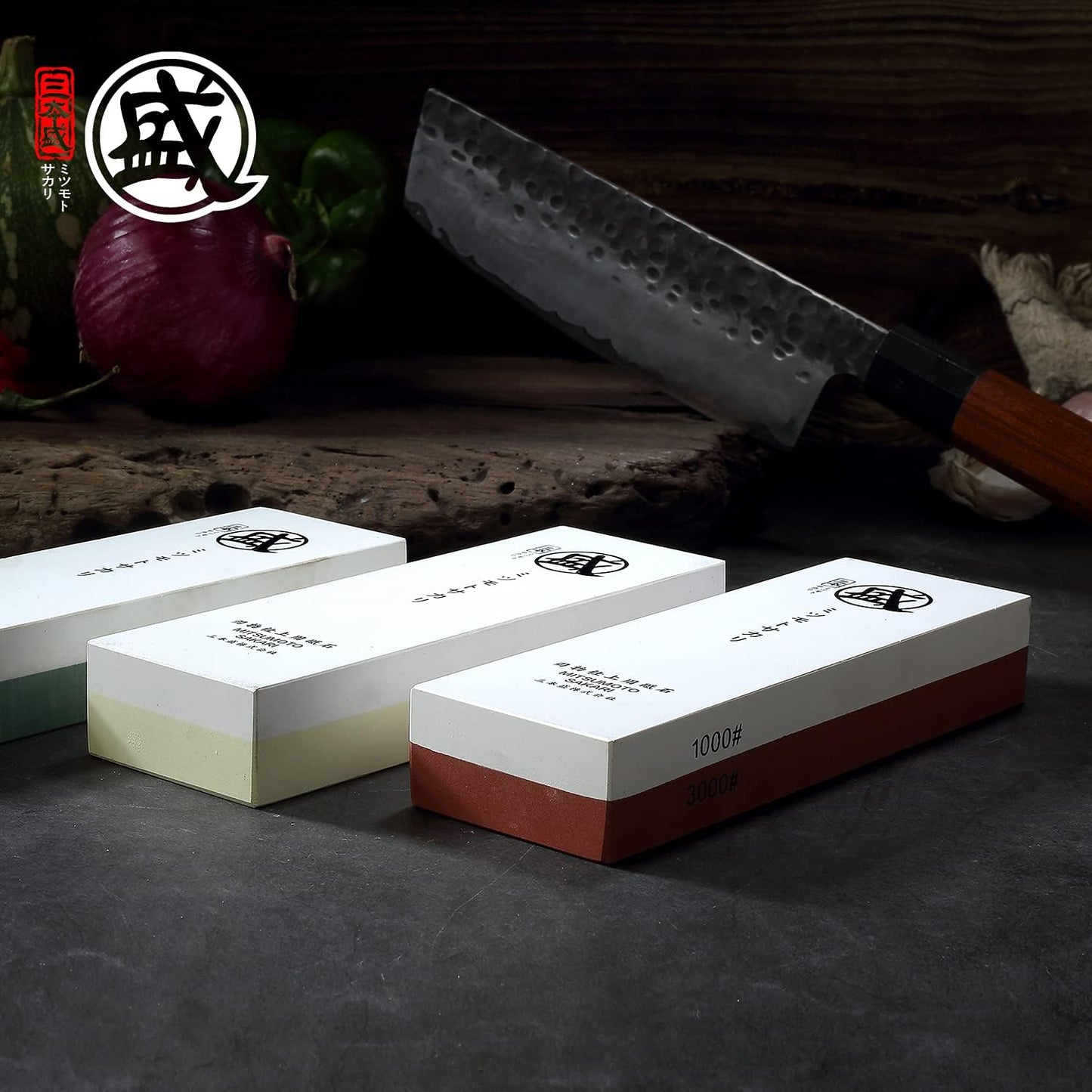 Professional Japanese 1000/3000 Grit Sharpening Stone | Sharpening and Honing, White Corundum Whetstone, Controlled Water Absorption, Bamboo Base, Kraft Box