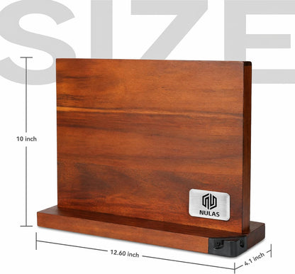 Magnetic Knife Block with Built-in Sharpener, Double-Sided Countertop Magnetic Knife Holder, Holds Up to 12 Knives & Metal Kitchen Tools, Brown
