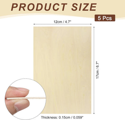 5pcs Basswood Sheet 4" x 6" x 1/4" Unfinished Wood Plywood Boards for Painting Crafts, Laser, Cutting, Engraving