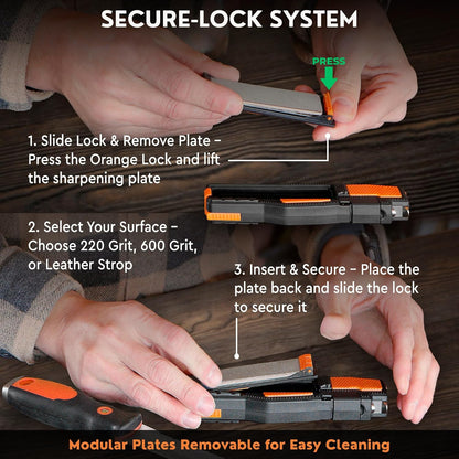 Orange Ninja Pocket Field Knife Sharpener – 8-in-1 Camping & Hunting EDC Knife Sharpener with Guided Diamond Whetstones, Leather Strop, Fire Starter & Diamond Rod