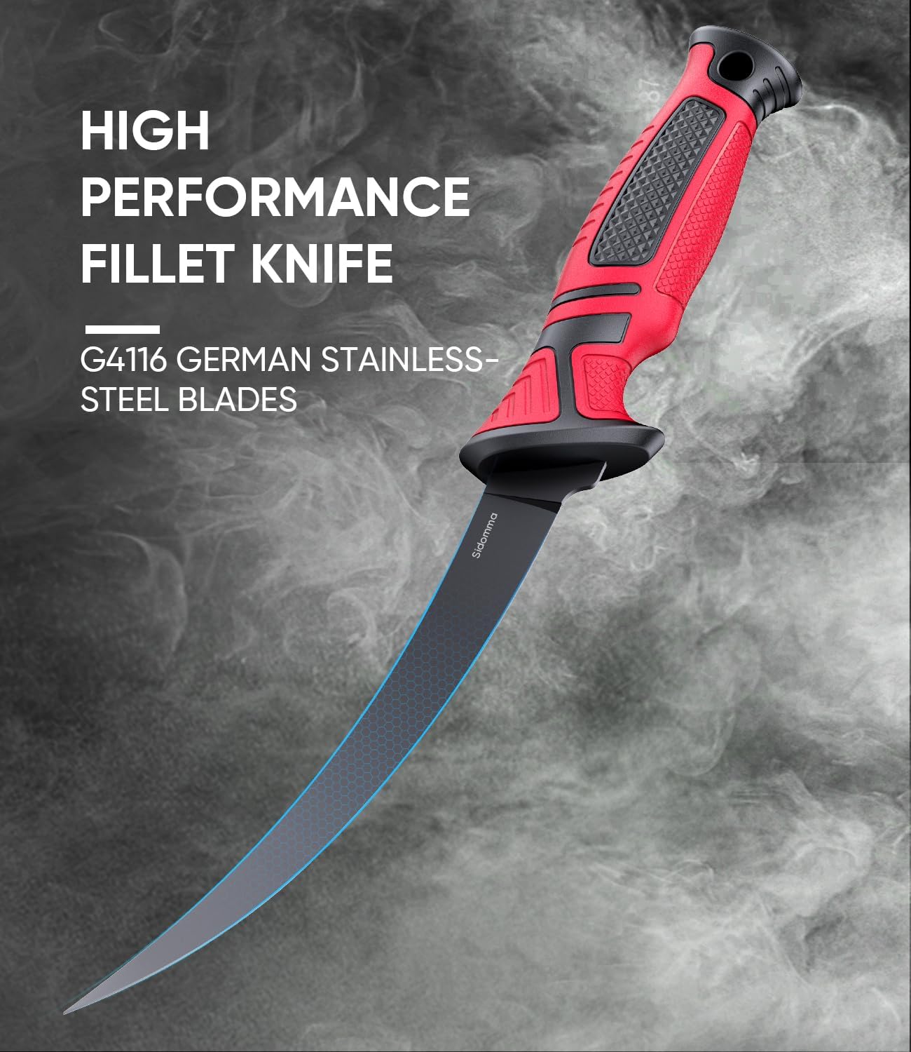 Fillet Knife and Bait Knife Set Performance 5"-6"-7" G4116 German Flex Razor Sharp Stainless-Steel Blade with Sheath for Filleting and Boning, Pro Fishing Gear and Equipment Tools, Cool Fishing Gift for Men (Black-Blue)