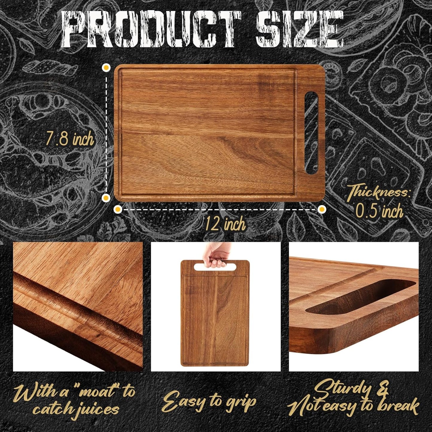 10 Pcs Bulk Wood Cutting Board with Handle 12 x 7.8 Inch Bamboo Wooden Kitchen Serving Chopping Boards for Pizza, Bread, Charcuterie, Fruit, Vegetables(Bamboo)