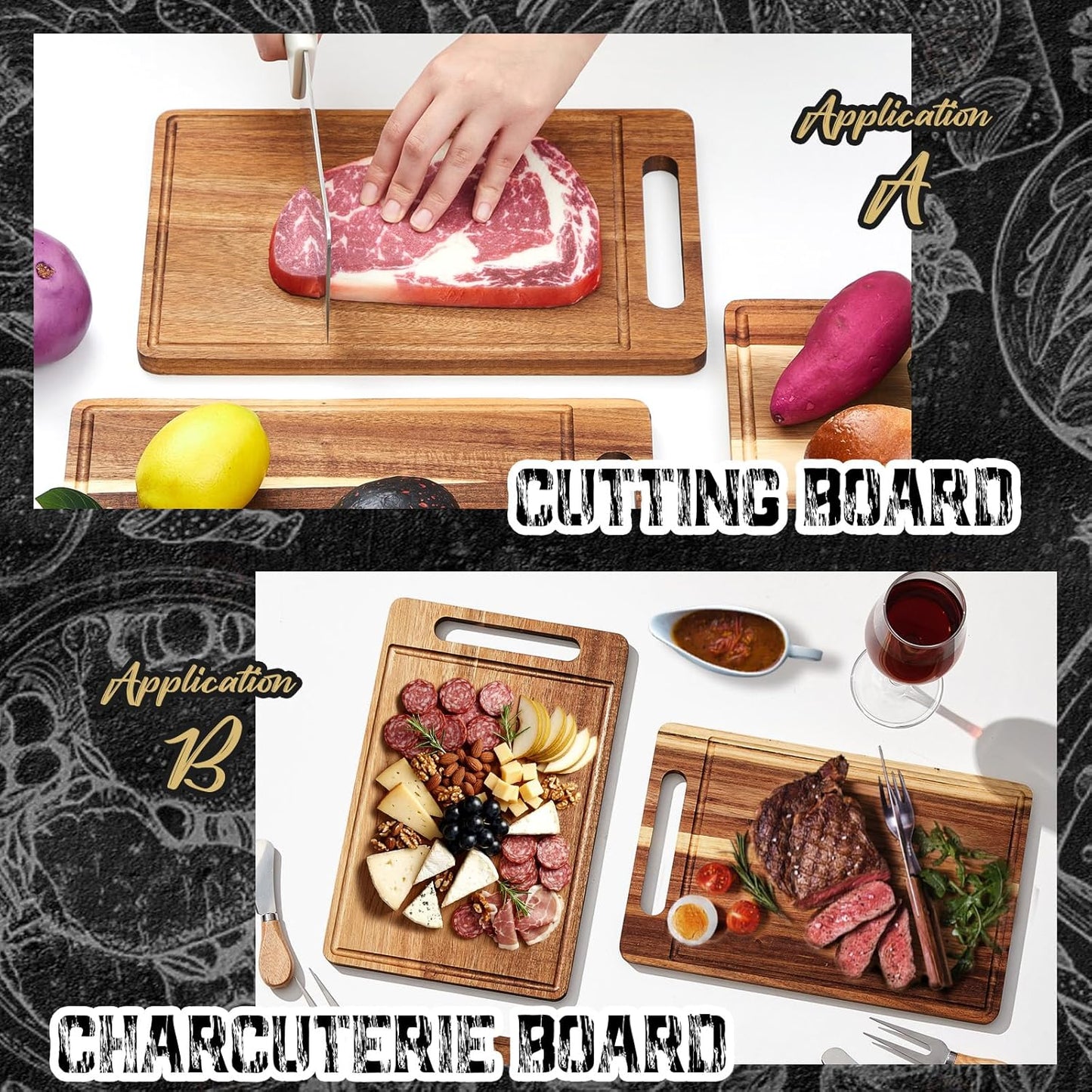 10 Pcs Bulk Wood Cutting Board with Handle 12 x 7.8 Inch Bamboo Wooden Kitchen Serving Chopping Boards for Pizza, Bread, Charcuterie, Fruit, Vegetables(Bamboo)