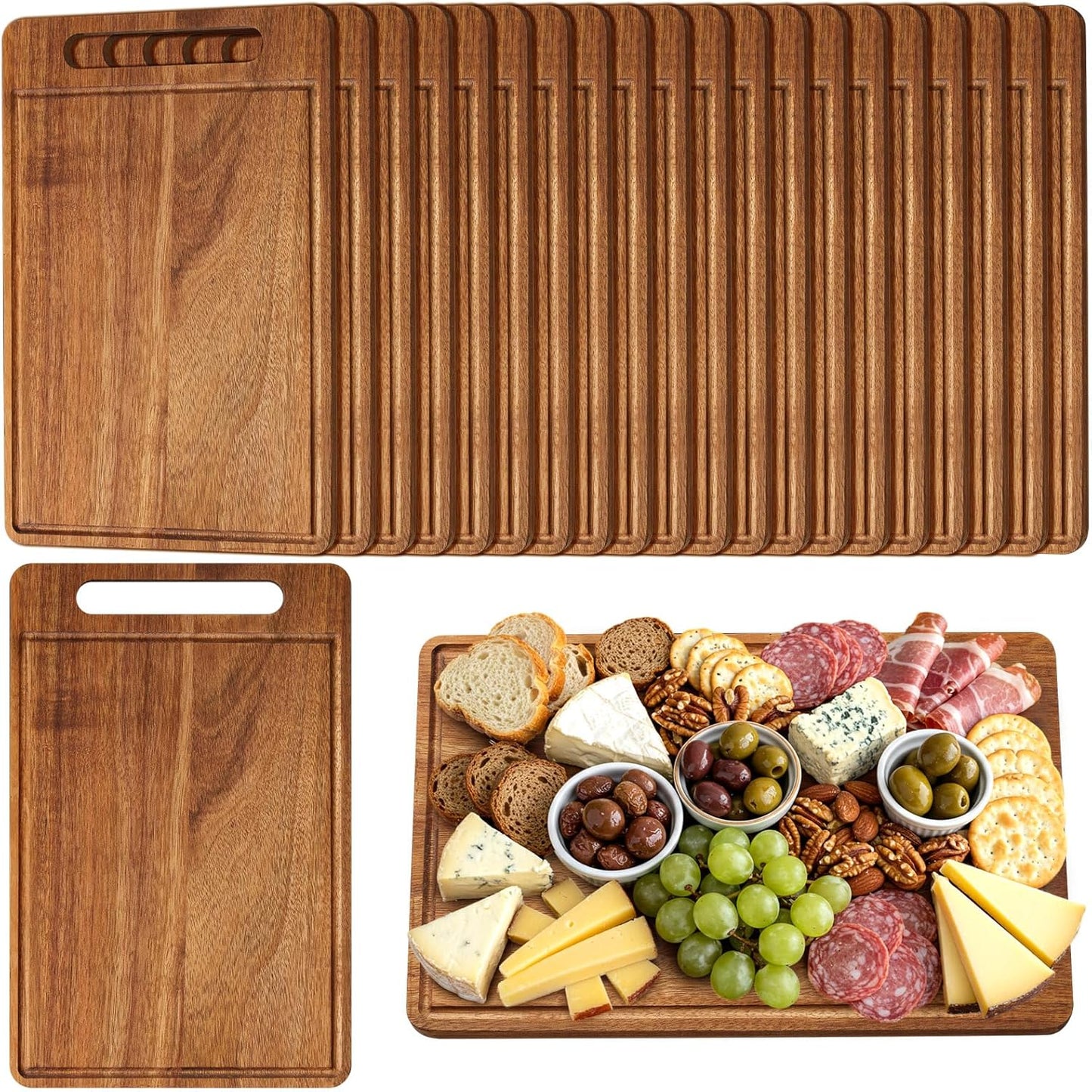 10 Pcs Bulk Wood Cutting Board with Handle 12 x 7.8 Inch Bamboo Wooden Kitchen Serving Chopping Boards for Pizza, Bread, Charcuterie, Fruit, Vegetables(Bamboo)
