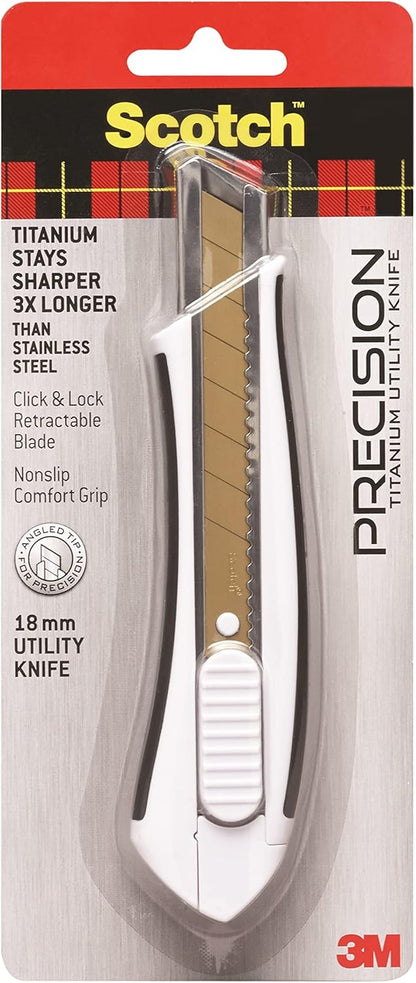 Titanium Snap-Off Utility Knife – Large 18mm Heavy-Duty Cutter with Locking Retractable Blade, Comfort Grip (Titanium 3X Sharper, Ideal for Boxes & Crafts)