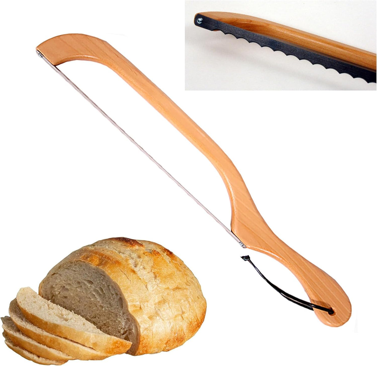 Bow Style Bread and Bagel Slicer, Natural Alder | Made in the USA, Bread Knife for slicing Sourdough, RIGHT HANDED