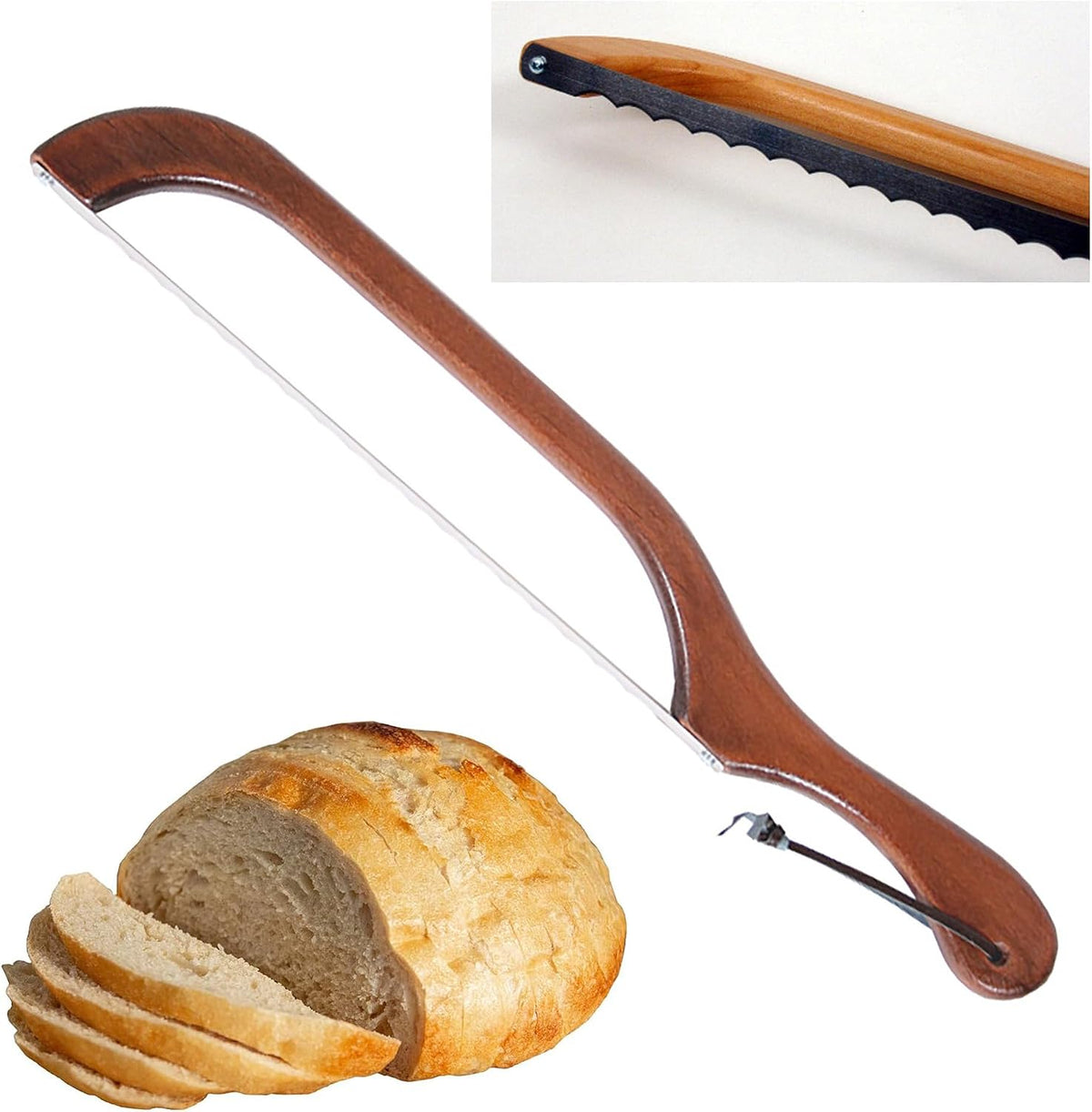 Bow Style Bread and Bagel Slicer, Natural Alder | Made in the USA, Bread Knife for slicing Sourdough, RIGHT HANDED