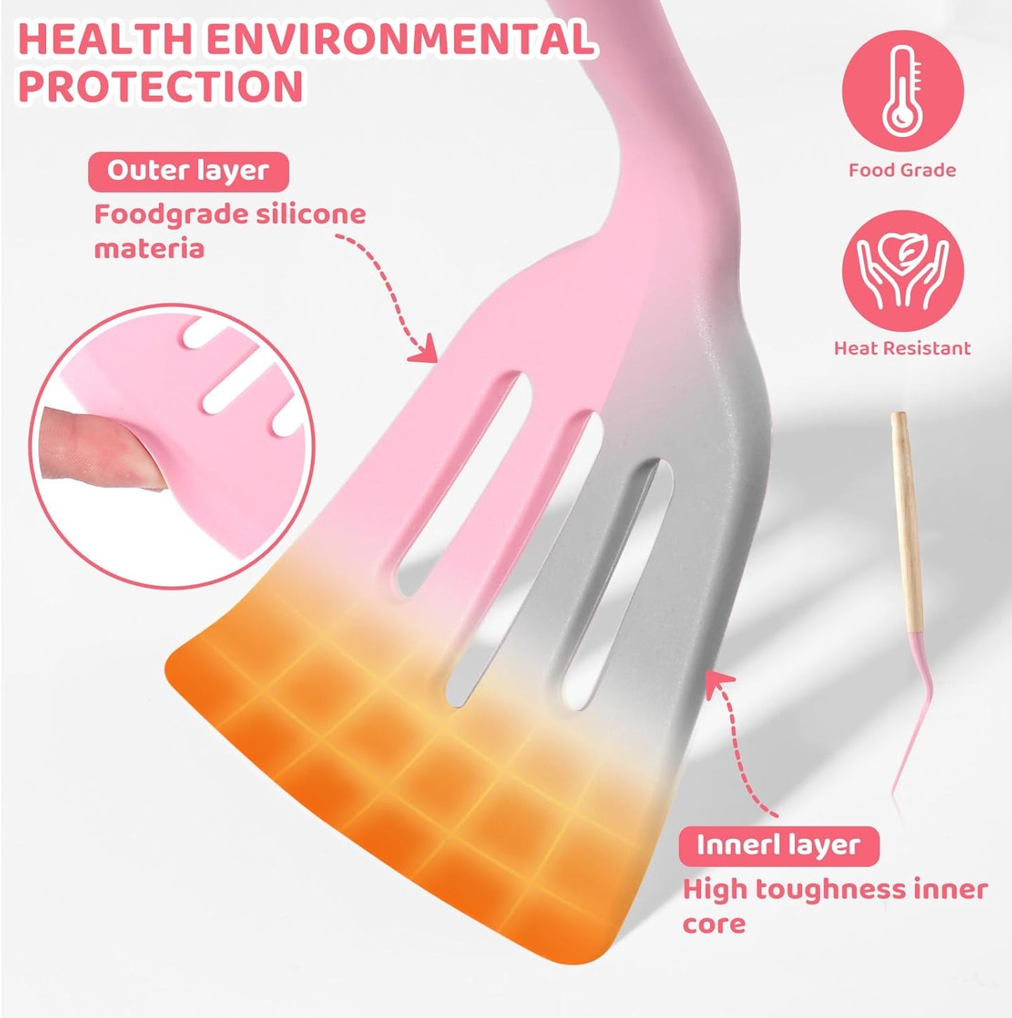 Kitchen Utensils Set,37 Piece Cooking Utensils and Knife Set,Pink | Food-grade Silicone Heat-safe to 410°F, 5 Kitchen Knives and Cutting Board All-in-one,Wooden Handle Kitchen Tool Set