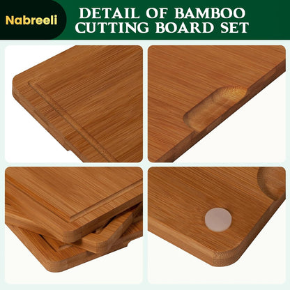 Bamboo Cutting Board Set of 3 with Stand, Carbonized Bamboo, Juice Groove | Carbonized Bamboo, 3 Kitchen Cutting Boards, Storage Stand, Deep Juice Groove, Food Prep Boards, Meat Vegetable Cheese Prep