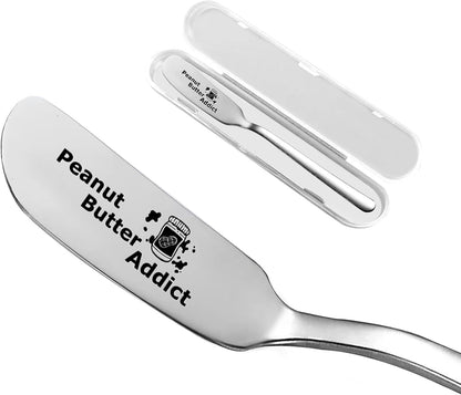 Peanut Butter Addict Funny Butter Knife, Personalized Engraved Peanut Butter Spreader Cheese Knives, Novelty Anniversary Christmas Gifts for Sandwich Bread Toast Butter Lover, Silver