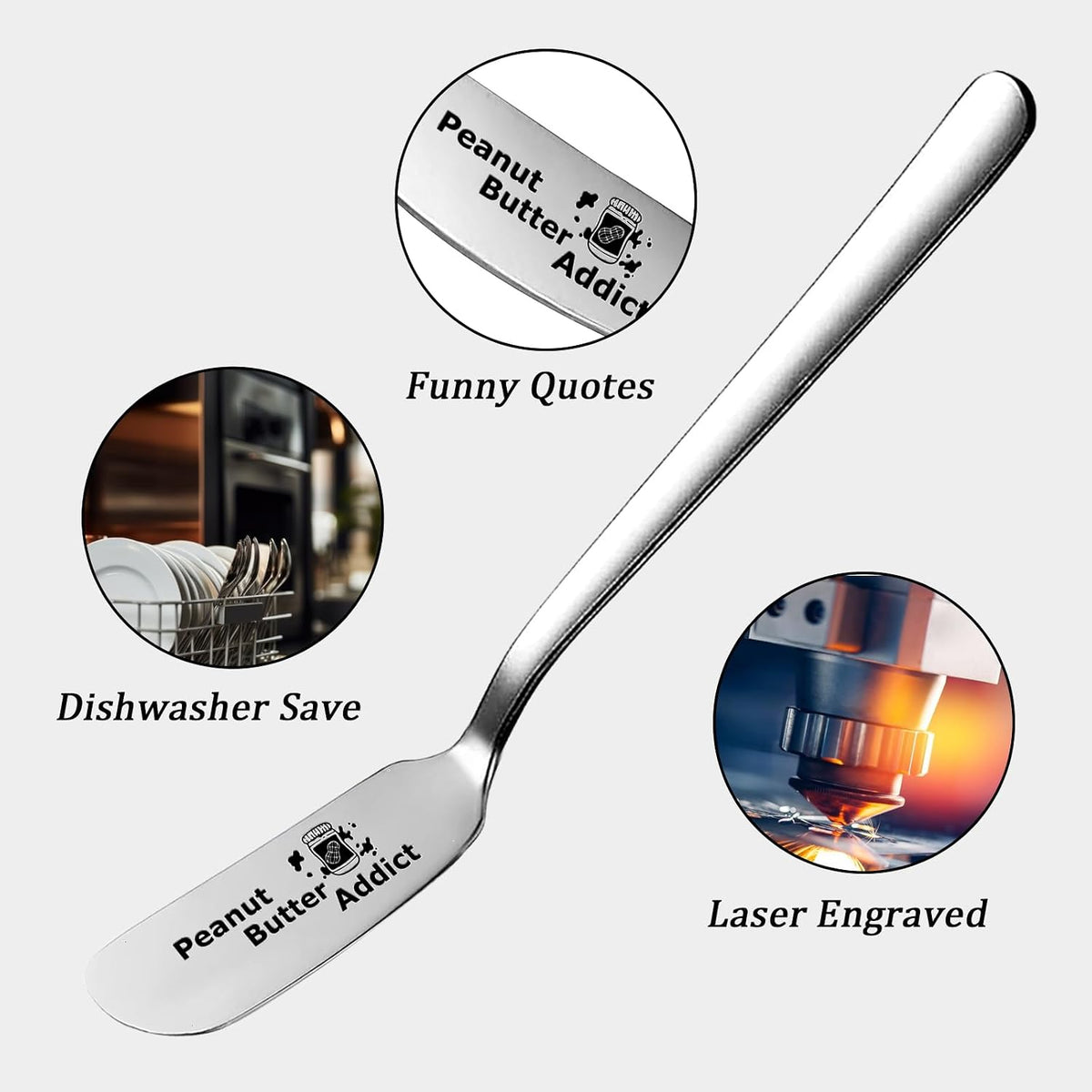Peanut Butter Addict Funny Butter Knife, Personalized Engraved Peanut Butter Spreader Cheese Knives, Novelty Anniversary Christmas Gifts for Sandwich Bread Toast Butter Lover, Silver