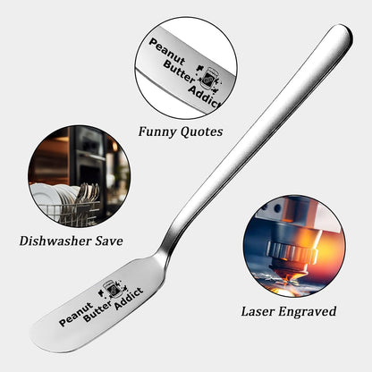 Peanut Butter Addict Funny Butter Knife, Personalized Engraved Peanut Butter Spreader Cheese Knives, Novelty Anniversary Christmas Gifts for Sandwich Bread Toast Butter Lover, Silver