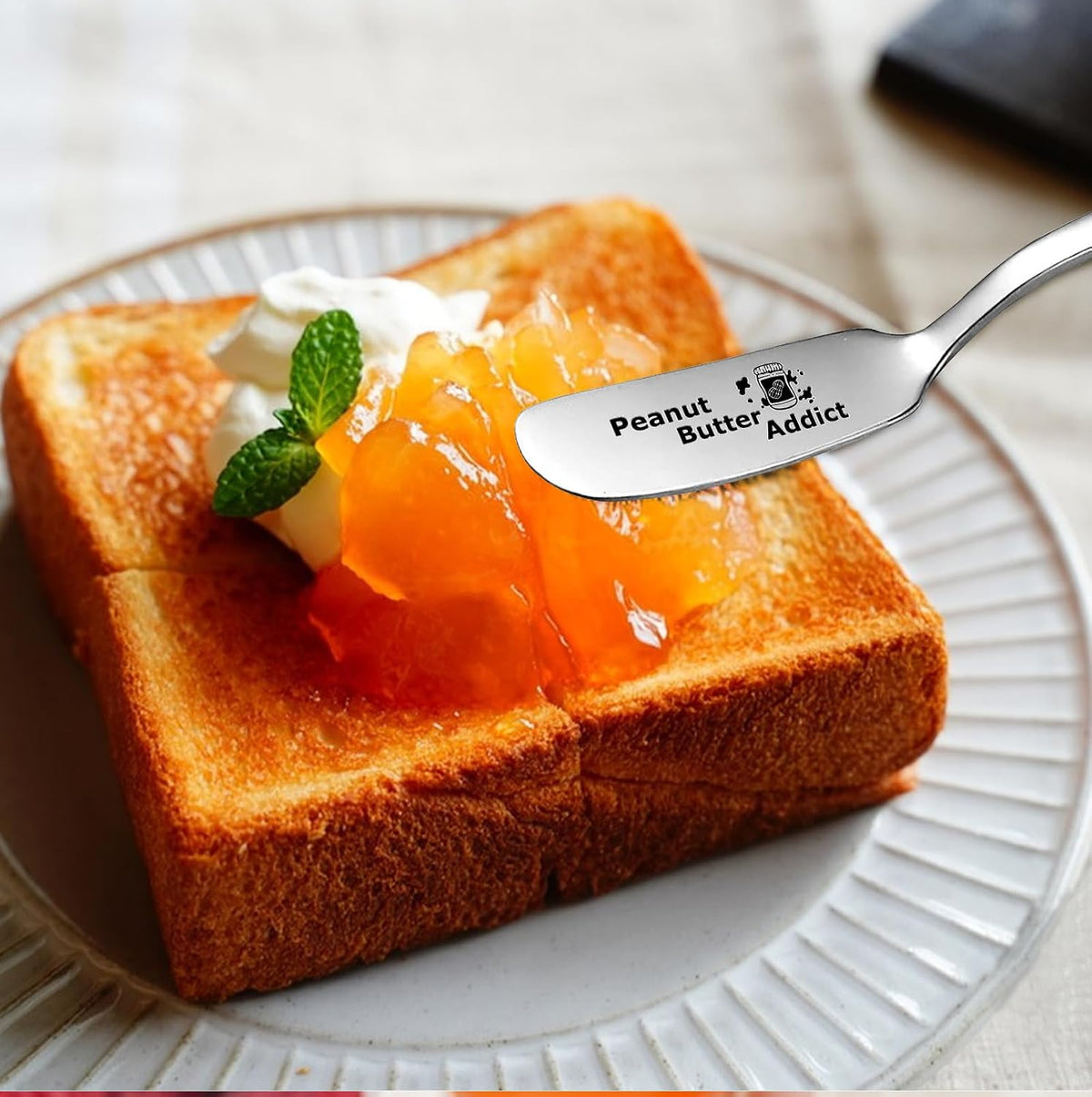 Peanut Butter Addict Funny Butter Knife, Personalized Engraved Peanut Butter Spreader Cheese Knives, Novelty Anniversary Christmas Gifts for Sandwich Bread Toast Butter Lover, Silver