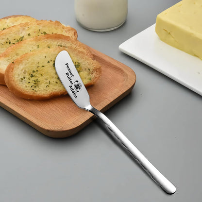 Peanut Butter Addict Funny Butter Knife, Personalized Engraved Peanut Butter Spreader Cheese Knives, Novelty Anniversary Christmas Gifts for Sandwich Bread Toast Butter Lover, Silver