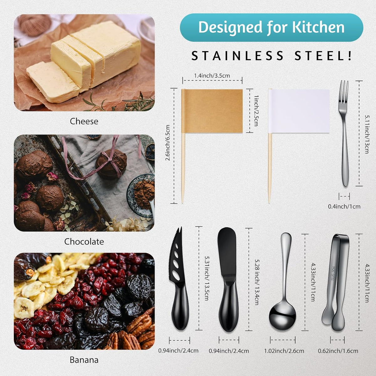 Charcuterie Board Accessories Cheese Knife Set, Silver, 20 Pieces
