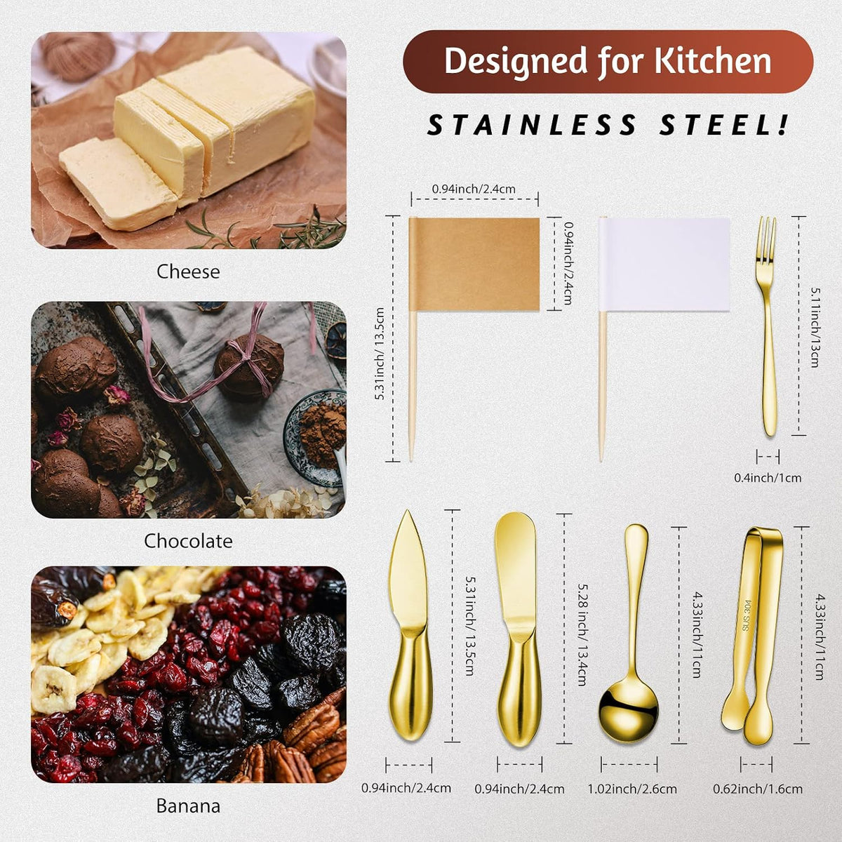 Charcuterie Board Accessories Cheese Knife Set, Silver, 20 Pieces