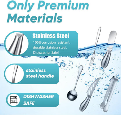 Charcuterie Board Accessories Cheese Knife Set, Silver, 20 Pieces