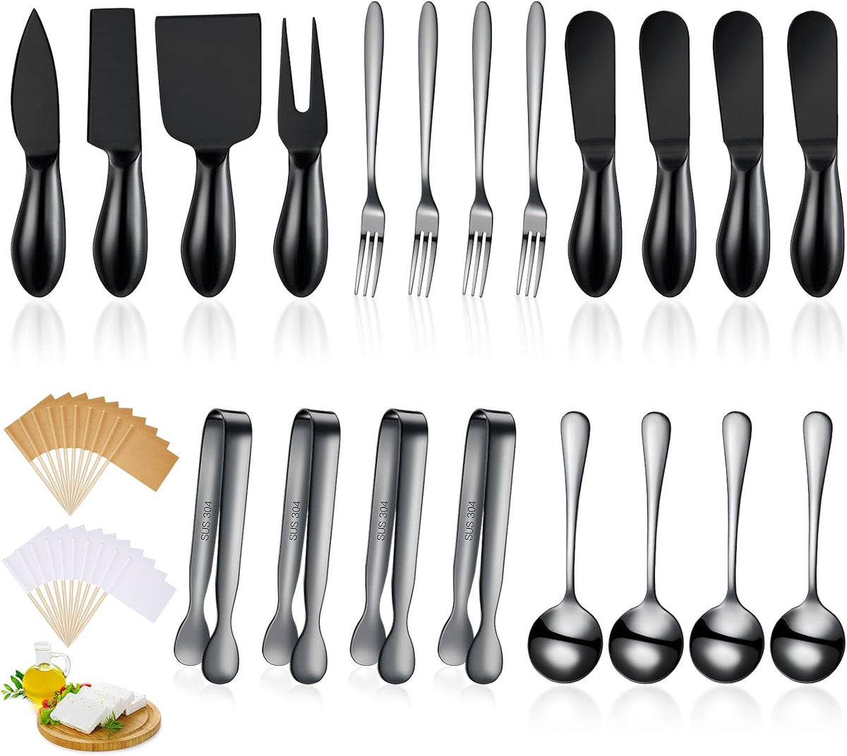 Charcuterie Board Accessories Cheese Knife Set, Silver, 20 Pieces