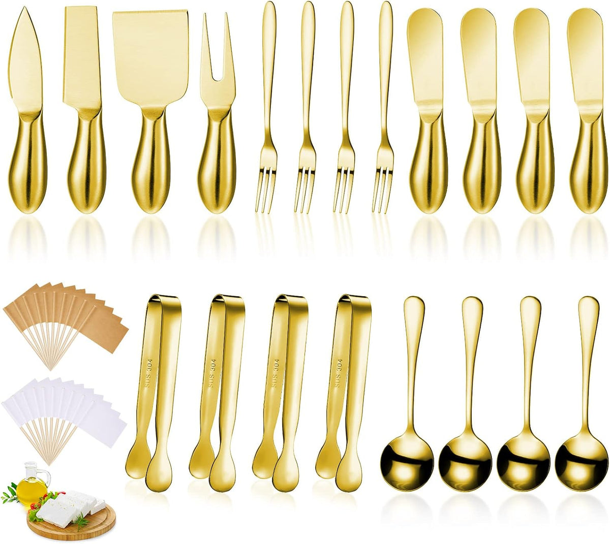 Charcuterie Board Accessories Cheese Knife Set, Silver, 20 Pieces