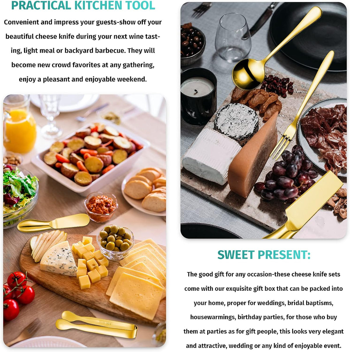 Charcuterie Board Accessories Cheese Knife Set, Silver, 20 Pieces