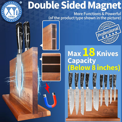 Authentic Since 1986,Knife Block Set,Professional Japanese Style Chef Knives Set with Block,Scissors,Sharpener Rod,Cutting Board,Gloves,Stainless Steel Steak Paring Bread Santoku Kitchen Knives
