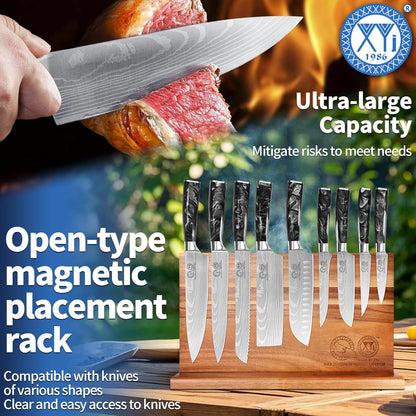 Authentic Since 1986,Knife Block Set,Professional Japanese Style Chef Knives Set with Block,Scissors,Sharpener Rod,Cutting Board,Gloves,Stainless Steel Steak Paring Bread Santoku Kitchen Knives